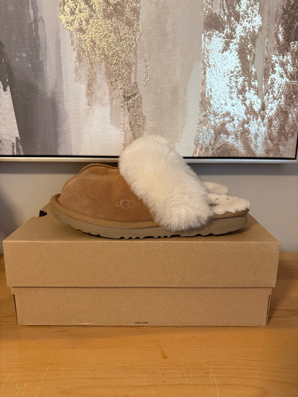 UGG Girls Slip-On Shearling Mule - Chestnut Suede with Cream Fur